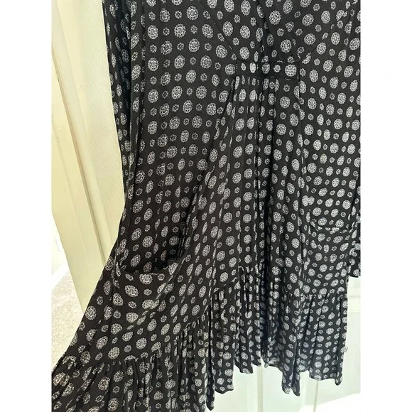 PPLA‎ Mara M Smock Dress Black White Keyhole Cutout Tiered Ruffle w/ Pockets - Picture 4 of 11